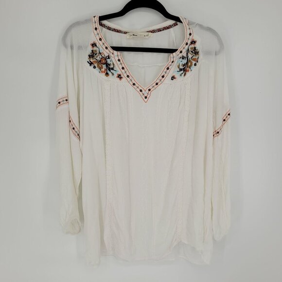 Tantrums womens XL white floral embroidered boho laganlook peasant long sleeve - Picture 10 of 10